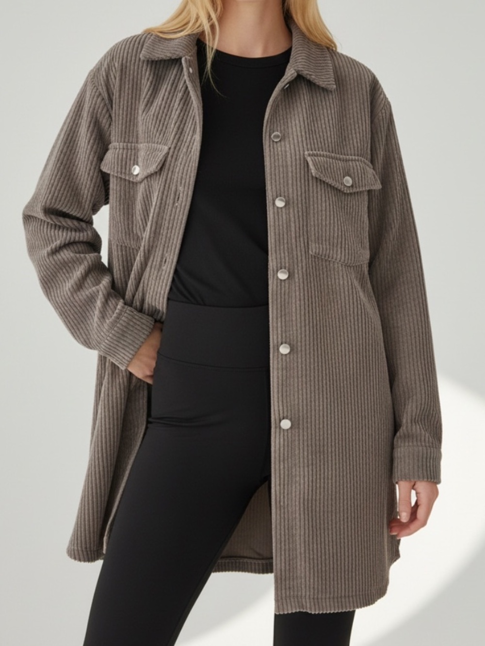 PrettyLittleThing Gray Corduroy Shacket Jacket Size 6